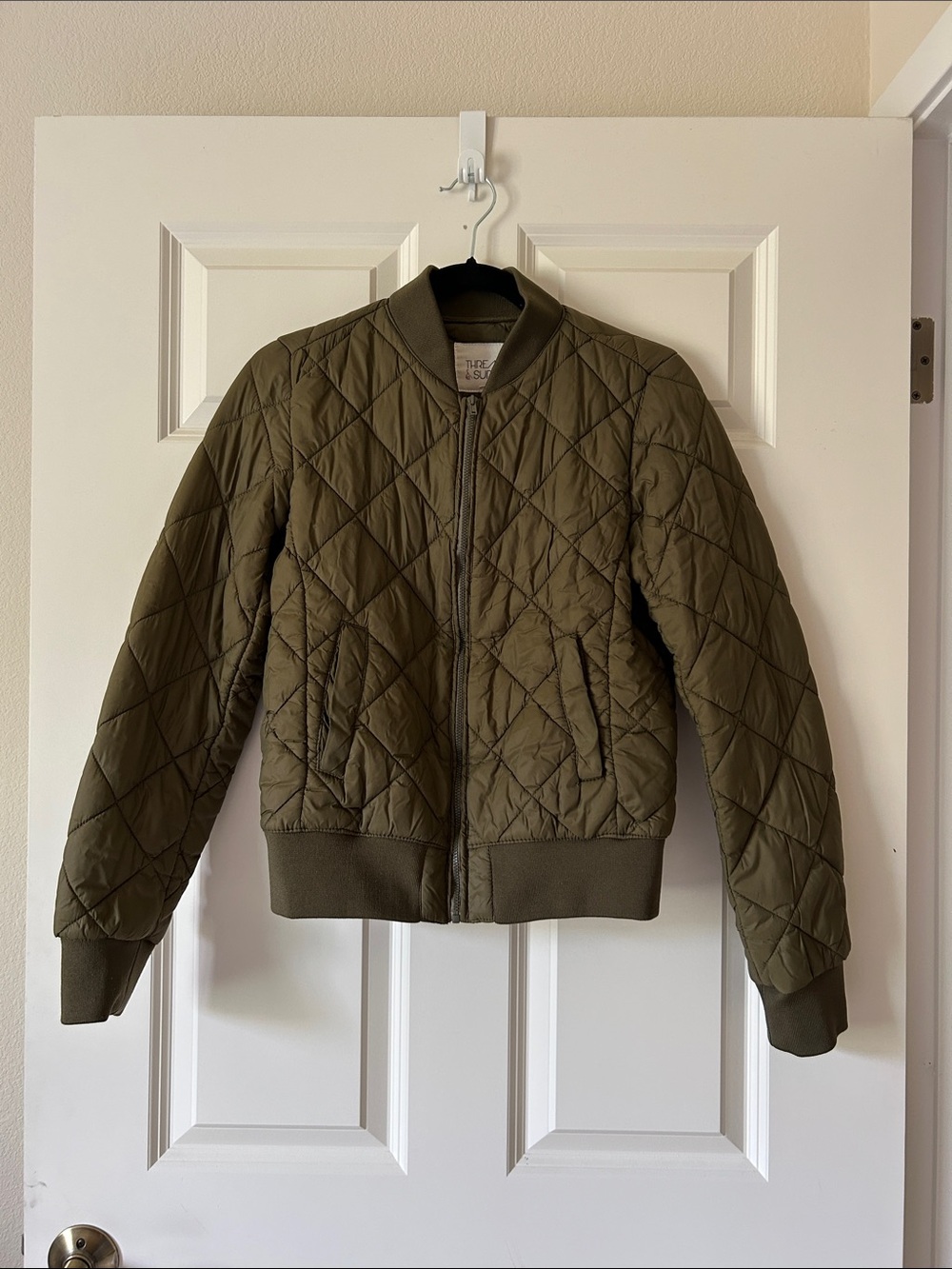 Thread & Supply Olive Quilted Bomber S